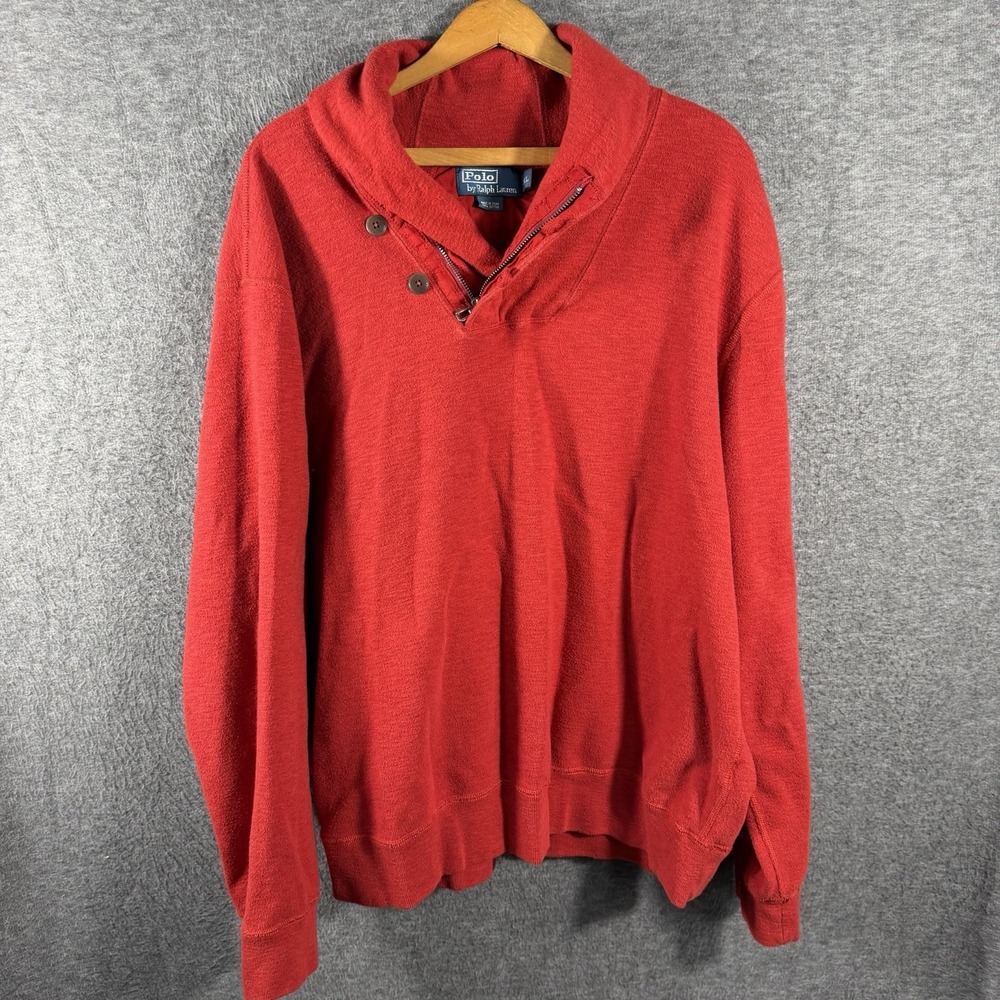 Polo Ralph Lauren Sweater Mens 2XL Red Shawl Collar Cotton Pullover Knit Preppy